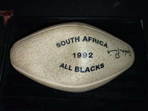 A COLLECTOR`S RUGBY BALL SOLD AS IS