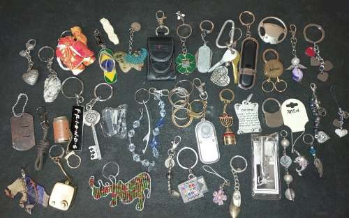 A BULK COLLECTION KEYRINGS AND CELLPHONE CHARMS SOLD AS IS