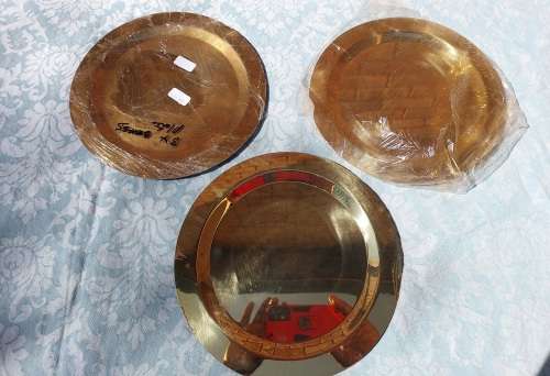 THREE VINTAGE ART DECOR BRASS PLATES SOLD AS IS