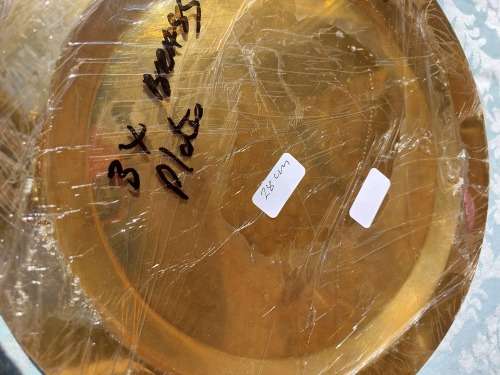 THREE VINTAGE ART DECOR BRASS PLATES SOLD AS IS