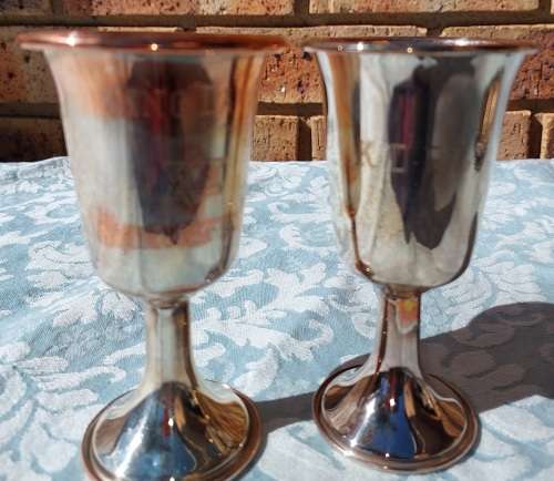 TWO JUDAICA WINE FLUTES SOLD AS IS
