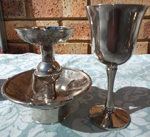VINTAGE JUDAICA UTENSILS SILVER PLATED SOLD AS IS
