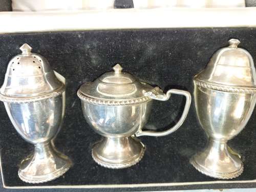 A ANTIQUE COLLECTORS SALT AND PEPPER DISPENSERS SET IN ITS ORIGINAL CASE SOD AS IS