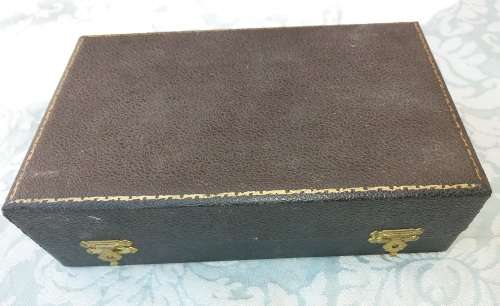 A ANTIQUE COLLECTORS SALT AND PEPPER DISPENSERS SET IN ITS ORIGINAL CASE SOD AS IS