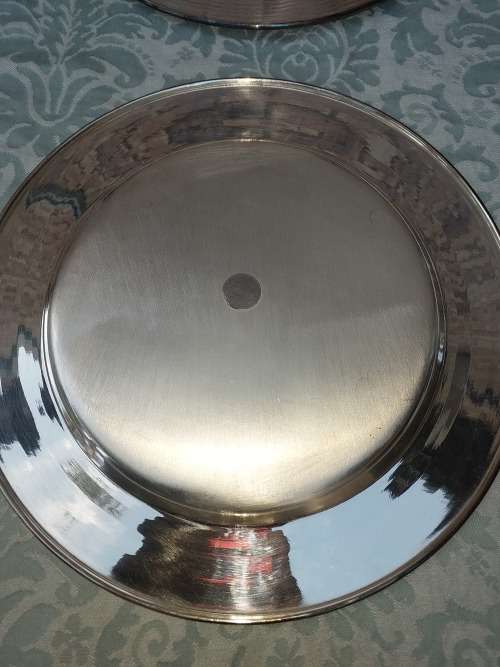 A SET OF 12 VINTAGE  SILVER PLATED EMESS DINNER PLATES HEAVY DUTY