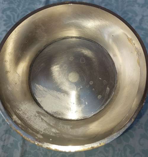 A VINTAGE SILVER PLATED ON BRONZE ICE BUCKET WITH HANDLES