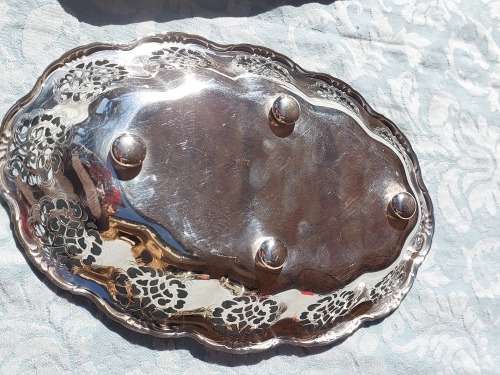 2 ANTIQUE EPNS SHEFFIELD SERVING TRAYS SOLD AS IS