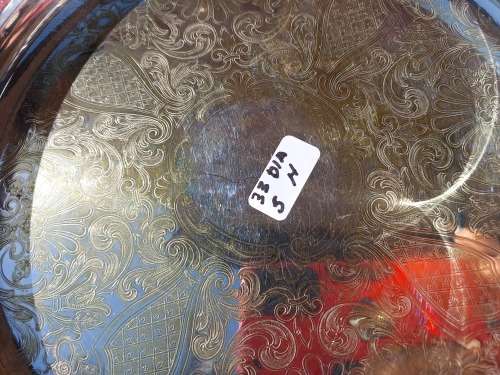 A VICTORIAN STYLE SILVER PLATED SERVING TRAY SOLD AS IS