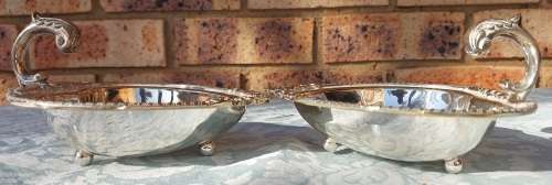 A MATCHING PAIR VINTAGE VICTORIAN LEAF SHAPED SERVING TRAYS SILVER PLATED