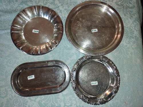 A COLLECTION OF SILVER PLATED AND EPNS  SERVING TRAYS