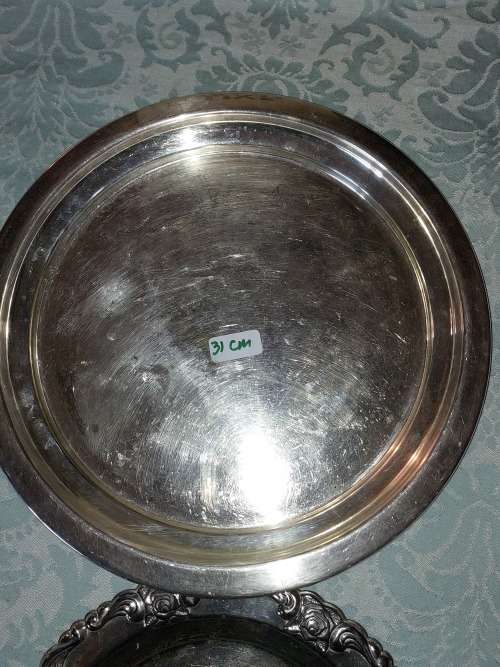 A COLLECTION OF SILVER PLATED AND EPNS  SERVING TRAYS