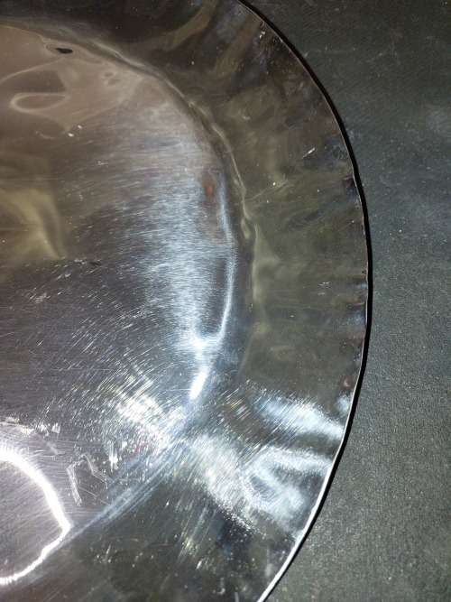AN ART DECOR OVAL 55 X 39 CENTIMETER HAMMERED  STAINLESS STEEL SERVING TRAY