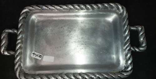 A VINTAGE 41 X 23 CENTIMETER CAROL BOYES STYLE MEXICAN PEWTER SERVING TRAY