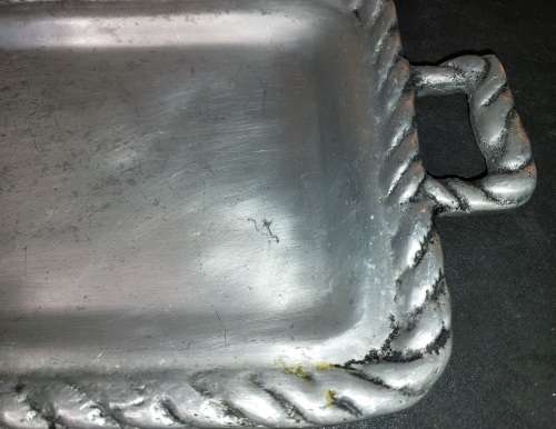 A VINTAGE 41 X 23 CENTIMETER CAROL BOYES STYLE MEXICAN PEWTER SERVING TRAY