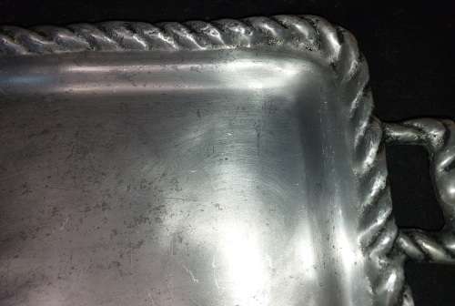 A VINTAGE 41 X 23 CENTIMETER CAROL BOYES STYLE MEXICAN PEWTER SERVING TRAY