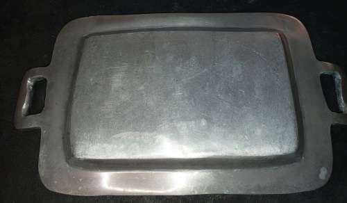 A VINTAGE 41 X 23 CENTIMETER CAROL BOYES STYLE MEXICAN PEWTER SERVING TRAY