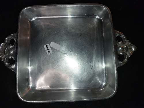 A VINTAGE 27 X 27 CENTIMETER SQUARE MEXICAN PEWTER ALLOY SERVING PLATTER