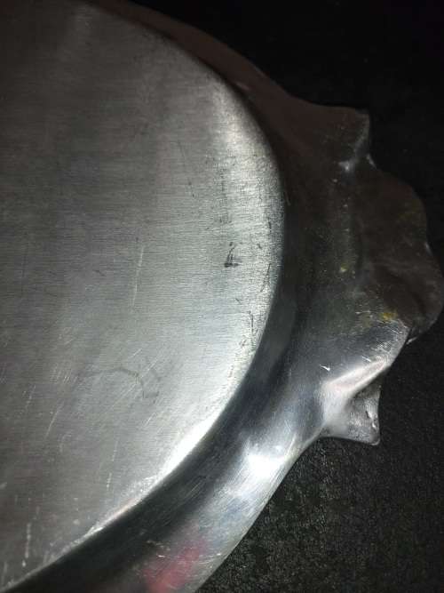 A VINTAGE 49 X 32 CENTIMETER OVAL CAROL BOYES STYLE ALUMINIUM/PEWTER ALLOY SERVING PLATTER