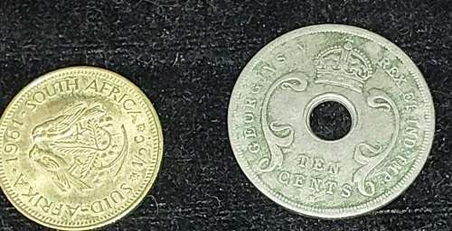 RARE BRITISH ANTIQUE TEN-CENT COIN WITH A SOLDIER`S DETAILS ON THE REVERSE AND A SOUTH AFRICAN HALF