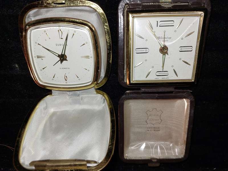 TWO VINTAGE BRONZE BEDSIDE ALARM CLOCKS