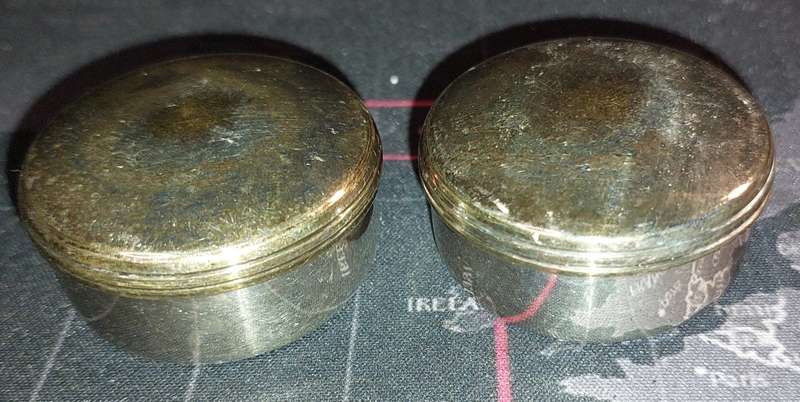 TWO SILVER-PLATED VINTAGE CONDIMENT TRINKETS SOLD AS IS