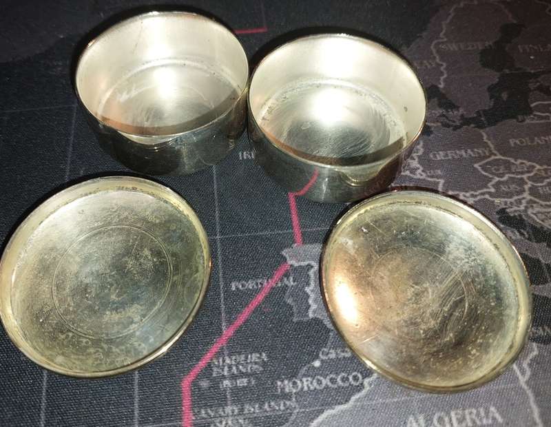 TWO SILVER-PLATED VINTAGE CONDIMENT TRINKETS SOLD AS IS