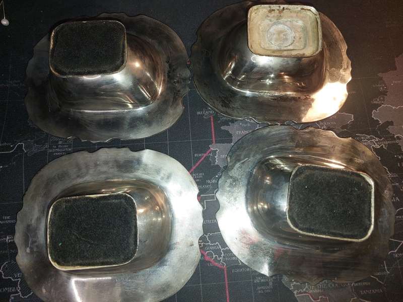 FOUR VINTAGE SILVER PLATED EDWARDIAN DESIGN FINGER TRAYS