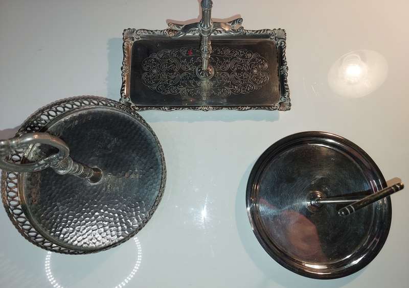 3 VINTAGE ART DECOR SILVER PLATED TABLE SERVER STANDS