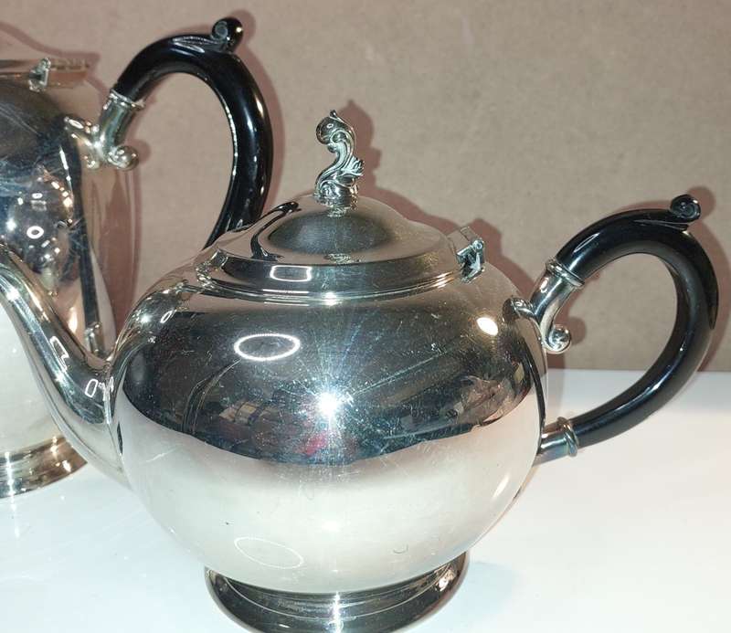 A VINTAGE WM, A. RODGERS SP ON COPPER 1078 MADE IN CANADA TEAPOT SET