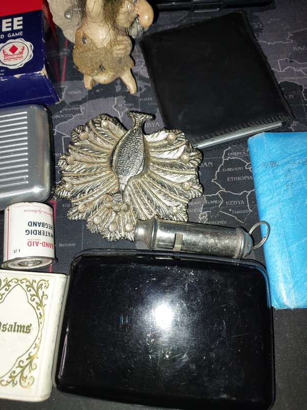 A VINTAGE JOB LOT CARD HOLDERS AND MIXED ITEMS SOLD AS IS