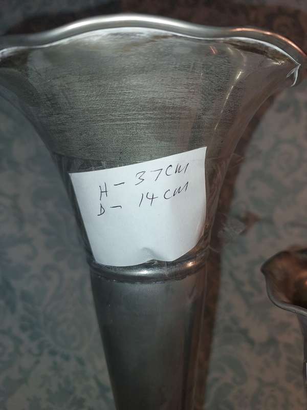 TWO VINTAGE SILVER PLATED TRUMPET VASES SOLD AS IS