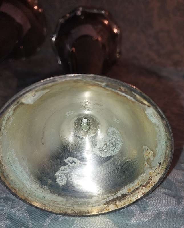 TWO VINTAGE SILVER PLATED TRUMPET VASES SOLD AS IS