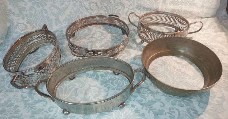 A JOB LOT VINTAGE VICTORIAN SILVER PLATED TRAY HOLDERS