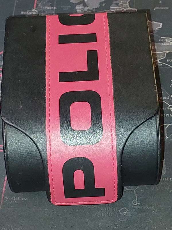A MENS POLICE RECTANGULAR BLACK ENAMEL WRISTWATCH