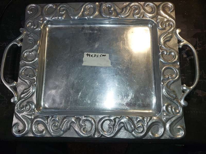 AN ART DECOR ALUMINIUM ALLOY HANDCRAFTED RECTANGULAR SERVING TRAY
