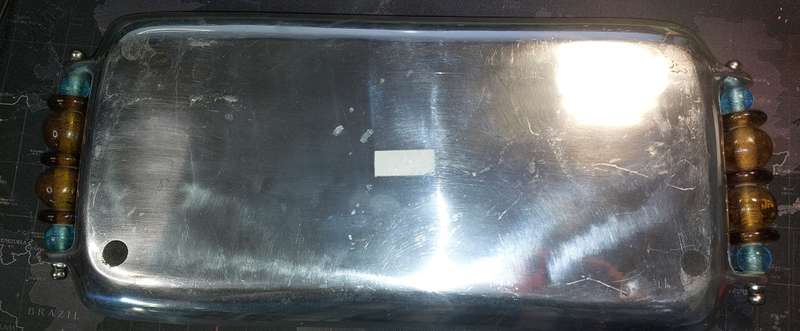 A RECTANGULAR ART DECOR ALUMINIUM ALLOY SERVING TRAY WITH COLOURED GLASS HANDLES