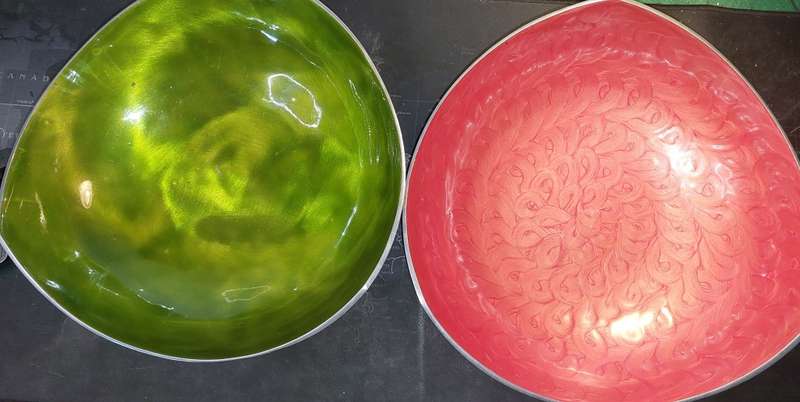 TWO ART DECOR ROUND WITH ENAMEL INSIDES ALUMINUM ALLOY MADE IN INDIA