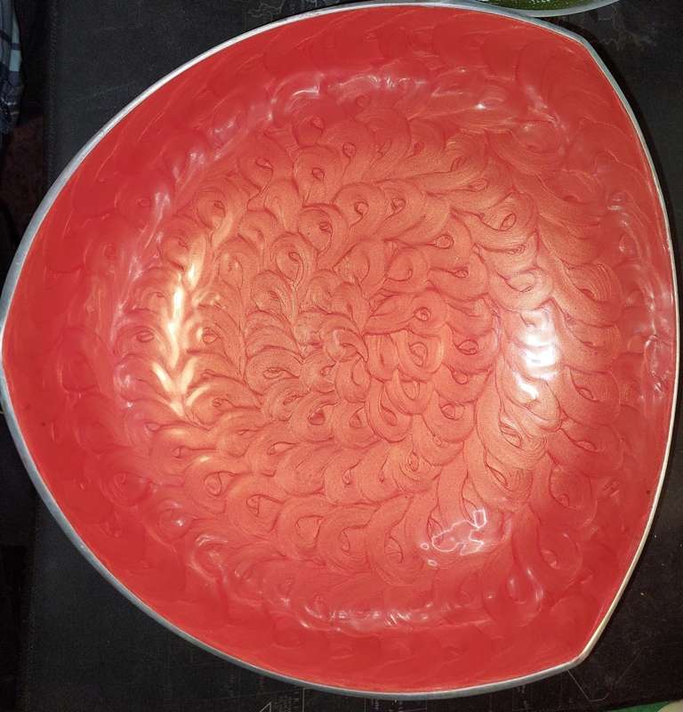 TWO ART DECOR ROUND WITH ENAMEL INSIDES ALUMINUM ALLOY MADE IN INDIA