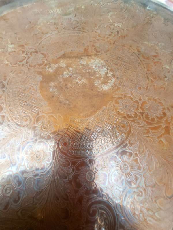 A VICTORIAN DESIGN SILVER PLATED SERVING TRAY SOLD AS IS