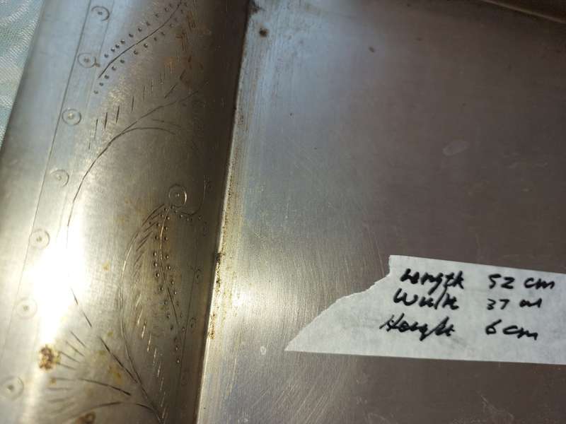 TWO IRON SHEET METAL EXTRA LARGE SERVING TRAYS SOLD AS IS