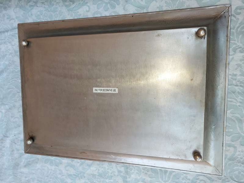 TWO IRON SHEET METAL EXTRA LARGE SERVING TRAYS SOLD AS IS