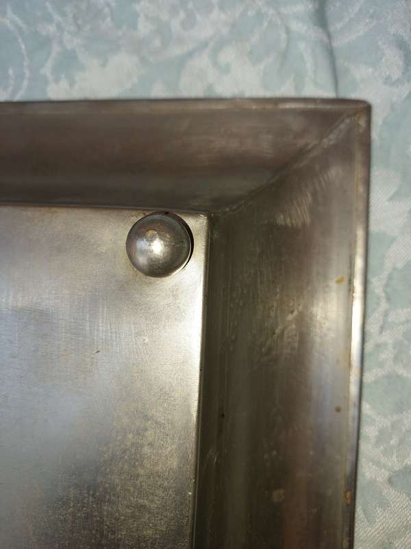TWO IRON SHEET METAL EXTRA LARGE SERVING TRAYS SOLD AS IS