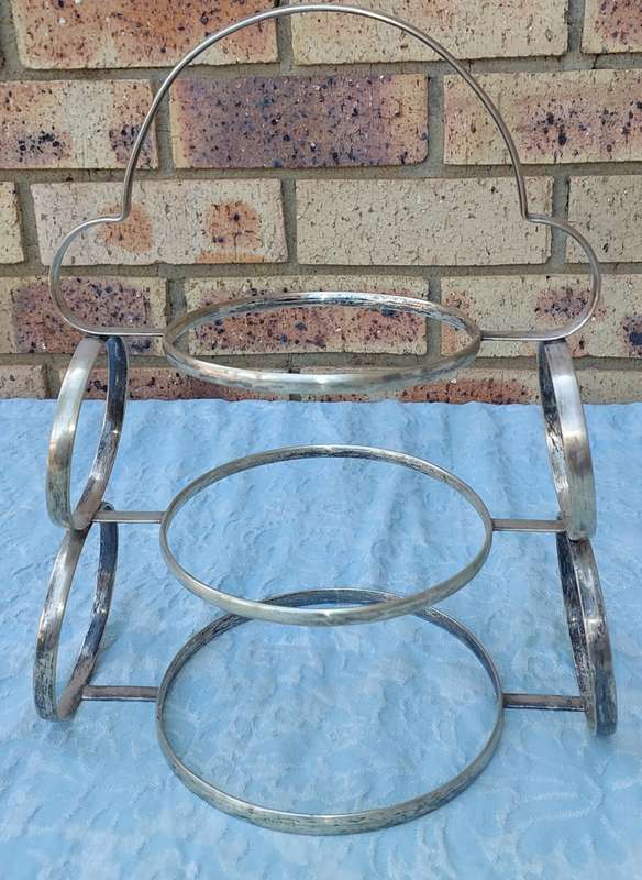 A VINTAGE 3 TIER AFTERNOON TEA STAND EPNS