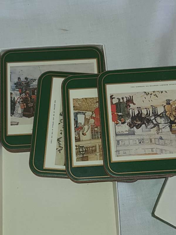 A VINTAGE SET OF 4 DICKENSON SCENE DRINKS COASTERS