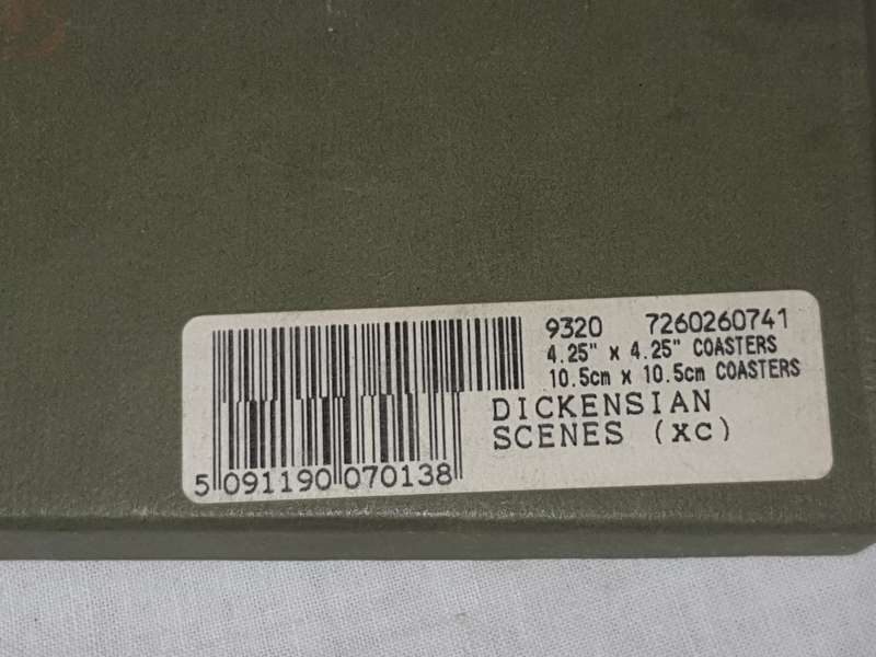 A VINTAGE SET OF 4 DICKENSON SCENE DRINKS COASTERS