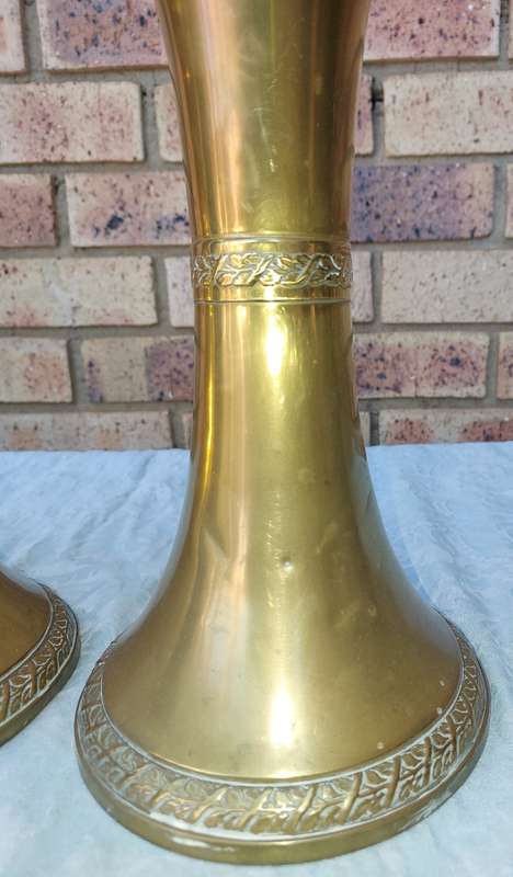 TWO VINTAGE BELRAY MADE IN ENGLAND BRASS VASES