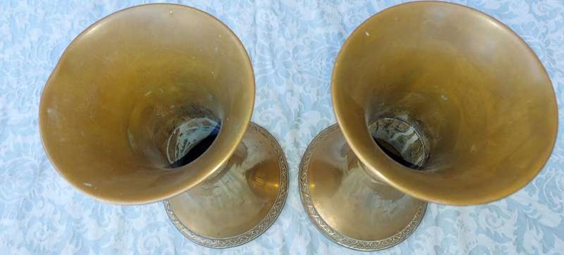 TWO VINTAGE BELRAY MADE IN ENGLAND BRASS VASES