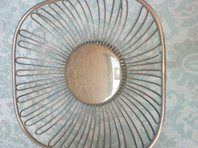 TWO VINTAGE STAINLESS STEEL WIRE MESH FRUIT BASKETS
