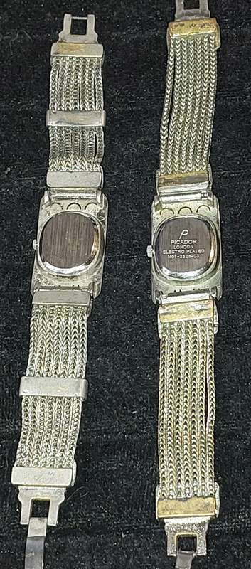 TWO VINTAGE ORNATE CHAIN MAIL BANDED WOMANS DRESS WATCHES