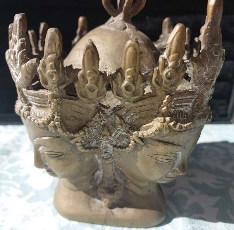 AN ANTIQUE 4 HEADED LORD VISHNU ANGKOR WATT BRONZE SCULPTURE